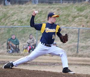 Photo by Megan Pacer/Homer News Homer&rsquo;s Mose Hayes pitches during a Southcentral Conference game against Soldotna on Wednesday, May 9 at Homer High School in Homer.