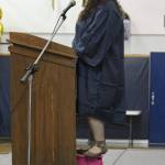 Ninilchik School salutatorian Chelsea Oberle-Lozano gives her salutatorian address during her class&rsquo;s ceremony Monday, May 21, 2018 at the school in Ninilchik, Alaska. (Photo by Megan Pacer/Homer News)