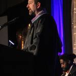 Homer High School Principal Douglas Waclawski welcomes guests to the graduation ceremony for the class of 2018 on Tuesday, May 22, 2018 at the school in Homer, Alaska. Waclawski&rsquo;s son, Denver, was among the evening&rsquo;s graduates and one of the four valedictorians. (Photo by Megan Pacer/Homer News)
