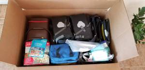 Photo courtesy Sophie George and Chris Haag Supplies are packed in a box. Chris Haag and Sohpie George, who will cycle from Alaska to Argentina starting next month, will each have to pack 85-95 pounds onto their bikes.