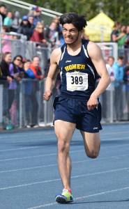 Photo by Joey Klecka/Peninsula Clarion Homer&rsquo;s Luciano Fasulo sprints to the finish of the Division II boys 800-meter race Saturday, May 26 at the Alaska Track and Field state championship meet at Palmer High School.