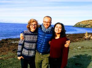Parker Gibson, left, poses with REC Room staff member Connor Schmidt, center, and Chloë Pleznac, right, at Nanwalek in October 2017. (Photo provided, REC Room)