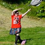 Jenny McDaniel tosses the halibut at the Kachemak Bay Scottish Club Highland Games on Saturday, July 7, 2018, at Karen Hornaday Par in Homer, Alaska. (Photo by Michael Armstrong/Homer News)