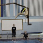 Mariner dive team members Danny Wiest, above, and Ian Hall, below, perfect their dives in preparation for Regions competition in Soldotna Oct. 30-Nov. 1.-Photos by McKibben Jackinsky, Homer News