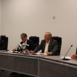 Senators John Coghill and Kevin Meyer, House Speaker Mike Chenault and Rep. Charisse Millett appear at a press conference in Anchorage Tuesday to discuss the reasons the Legislative Council voted to sue Gov. Bill Walker over his use of executive authority to accept federal funds to expand the state Medicaid program.-Photos by Elwood Brehmer, Morris News Service - Alaska