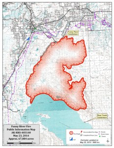 This map from the Alaska Interagency Incident Management Type 2 Team shows the current status of the Funny River Horse Trail Fire.-Map provided