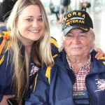 John Richard “Dick” Lewis, right, was accompanied by his granddaughter Kayla Vaught, both of Homer, on a recent Honor Flight Lewis served in the Navy as a pilot during the Korean War. -Photo by Donna Poole