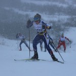 Skiers move to the starting line and tackle an uphill portion of the course during Saturday’s Besh Cup races.-Photo by McKibben Jackinsky, Homer News