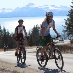 Aziza Shemet-Pitcher, left, and Aurora Waclawski make their way up West Hill.-Photo by McKibben Jackinsky, Homer News