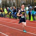 Brandon Beachy, the only senior on the Mariner boys cross-country team, nears the finish line during the state championship meet in Anchorage Oct. 4. -Photo by Stephanie Pitzman