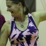 Catriona Lowe of Homer enjoys the workout at Saturday’s Zumbathon.-Photo by McKibben Jackinsky, Homer News