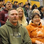 The Seldovia Otters’ fans are on hand during the team’s game against Kotlik at the State 1A tournament in Anchorage. Fans include (front row) Jimmie Payton, Josh Payton, Marcia Payton, Joe Hodson and Katie Payton and (second row) Carissa Hodson, Becca Hodson, Lisa O’Leary and Tim O’Leary.-Photo by McKibben Jackinsky