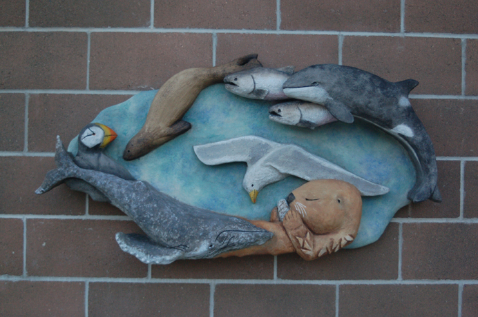 One of Melisse Reichman’s “Roaming the Land” sculptures is at the bathroom on West Pioneer Avenue.-Photo by Michael Armstrong, Homer News