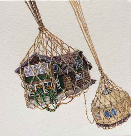 Amy Casey’s “Portrait of a Home for Kayla” was done as an art exchange at Bunnell Street Arts Center. Casey, of Zygota Press in Cleveland, O.H., has been in Homer since September, painting images of locals’ homes in exchange for art. She displays work from her residency in a show opening Friday at Bunnell.