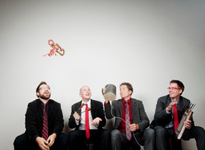Members of TorQ play with percussion instruments. From left to right are Daniel Morphy, Adam Campbell, Richard Burrows and Jamie Drake, all of Toronto, Canada.