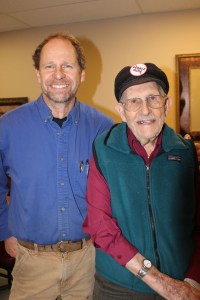 Jerry Vantrease joins his father, Jack, 94, a veteran and client of Friendship Center, for lunch at the Homer Senior Citizens’ dining room. -Photo by McKibben Jackinsky, Homer News