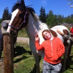 Kody Cardwell visits with one of the farm horses during Wild, Sustainable Summer, a program between Homer Wilderness Leaders and Steller Gardens.-Photo Provided