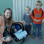 Tristan Alward, right, is accompanied by his mother Jacqueline and brothers, Connor and Zach, as he arrives for his first day at Paul Banks.
