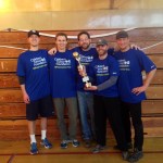 Team Jobu’s Mark Putney, Dan Olson, Michael Mahmood, Campbell and Brandon Young accept the championship trophy. Also participating were the Master Blasters, Team Lowe and the High Lifers. -Photo provided
