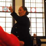 Sheyann Webb speaks to Selma children gathered in Brown Chapel about meeting Dr. King.  She encouraged them to do what they know is right, no matter the opposition.-Photo by Katie Gavenus