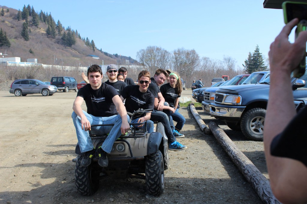 Having adopted Karen Hornaday Park, a Church on the Rock work crew, as well as other community volunteers, spent Saturday sprucing up the playground, picnic area and fields. Left side, front to back: Kevin, Stephan, Kailee and Kyle; right side, front to back: Ethan, Trevor, Jenna and Tyler. Last names were not available. Not pictured: Calvin Ralph.-Photo by McKibben Jackinsky, Homer News