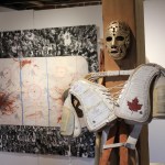 “Comedy/Tragedy/Hockey” includes the armor worn by actor Brian Hutton for the “Don Quixote Project,” a video installation in the show.-Photos by Fermin Martinez