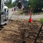 Dirt covers a trench from where a distribution line was put in on Bayview Avenue.-Photo by Michael Armstrong, Homer News