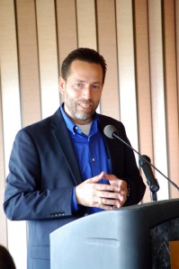 Joe Miller talks to a Homer audience Sunday.-Photo by Michael Armstrong, Homer News