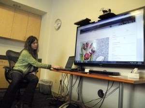 Erin Hollowell shows some of the features of a blog at “Get Lit Blogging,” a talk she did last Tuesday at the Homer Public Library.-Photo by Michael Armstrong, Homer News
