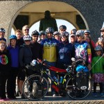 Outen, center, stands with the group of well-wishers as she prepares to set off on the trip.  -Photo by Michael Armstrong, Homer News