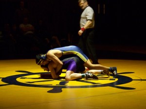 Homer Mariner Pedro Ochoa wrestles a Skyview opponent during Tuesday’s meet at Homer High School.-Photo by McKibben Jackinsky, Homer News