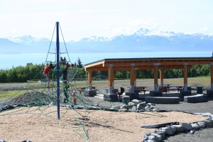 Karen Hornaday Park, complete with some recently added features, is the recipient of maintenance and cleanup performed by Church of the Rock Homer volunteers.-Photo by Toni Ross