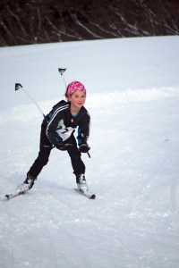 Hope Strohmeyer of Anchorage rounds a turn in the Kachemak Nordic Ski Marathon.