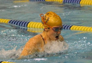 Mariner Cheyanne Smith swims in the girls 200 yard medley relay at Satuday’s Homer Invite.-Photos by McKibben Jackinsky, Homer News