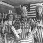Suzanne and Mark Stevens, left, and Peggy James staff Uncle Sam’s Fireworks Stand on Baycrest Hill. Fireworks were then legal to sell in Homer.-Homer News archive photo