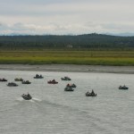 In this July 2006 photo, a crowded group of anglers work the Kenai River for king salmon near the Warren Ames Memorial Bridge in Kenai.-Peninsula Clarion file photo