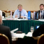 The Alaska Board of Fisheries has an open regulatory process, with all members of the public allowed to submit proposals for management to be considered by the seven-member board. Each state waters fishery is considered once every three years, with occasional issues taken up sooner if the board chooses. Here, Chairman Karl Johnstone presides over the Pacific cod meeting held this past October in Anchorage. The longest meeting is for Upper Cook Inlet, which takes two weeks and will begin in late January 2014. -Photo by Michael Dinneen, Morris News Service - Alaska