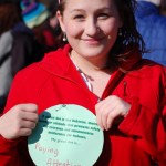 Maria Kulikov participates in last week’s Stand Up Homer event. Her Green Dot action is “Paying Attention.” -Photo by Michael Armstrong, Homer News