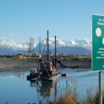 A city-contracted dredge works in the Nick Dudiak Fishing Lagoon last fall, returning it to the 12-feet-at-low-tide depth for which the lagoon was designed and constructed. -Photo by Michael Armstrong, Homer News