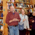 Kizzia celebrates with Sara Reinert, Rosemary Fitzpatrick and Michele Miller. The event was held at the bookstore.-Photos by Michael Armstrong, Homer News