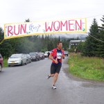 Mike Peterson is the first runner to complete the 5-mile Breast Cancer Run on Sunday, finishing in a time of 34:51:00.-Photo by McKibben Jackinsky,  Homer News