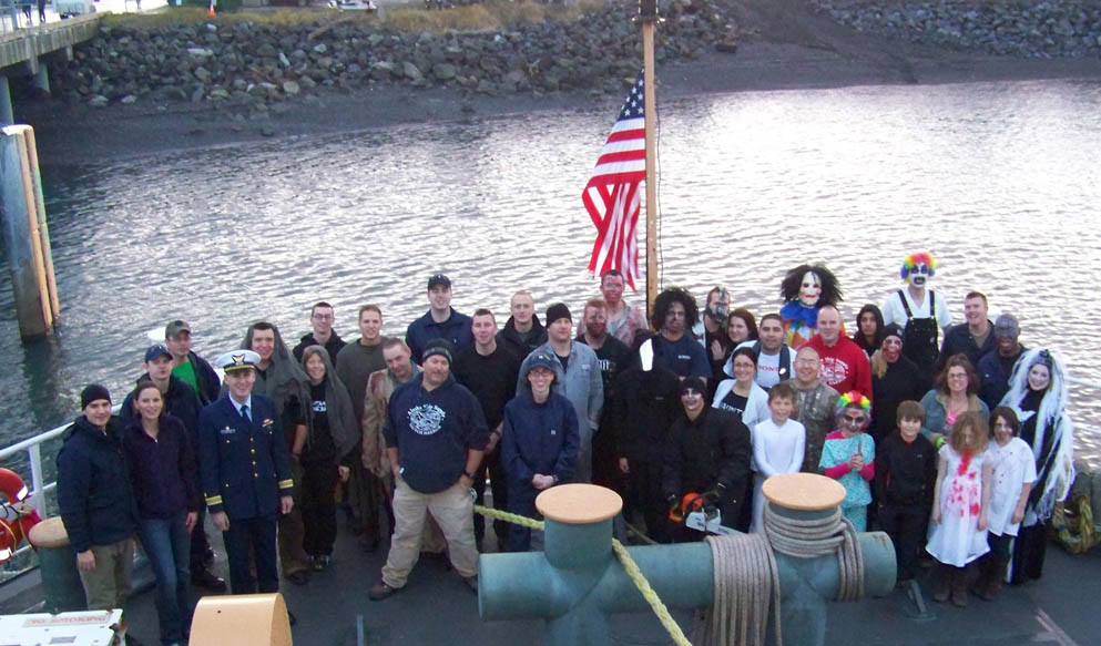 Being scary is hard work. Even the USCGC Hickory crew and their families needed a time out between last Friday's between the scary and very scary versions of Haunted Hickory. -Photo by McKibben Jackinsky, Homer News