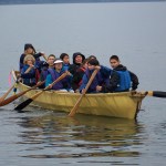 One of three kayaks arrives on the Homer Spit.-Photo by McKibben Jackinsky, Homer News