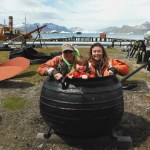 Carmen, Conrad and Eryn Field squeeze into a seal oil trypot in January at South Georgia Museum in the abandoned Grytviken Whaling Station on South Georgia Island, Antarctica. -All images provided and taken by Carmen or Conrad Fields
