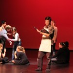 Patrick Hannan rehearses a factory worker scene in Working: A Musical, which will open at the Mariner Theatre on Thursday, March 31.-Photo by Anna Frost, Homer News