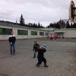 Drew Brown gives Sidney Phipps and Jason Owen some basketball pointers.-Photo provided