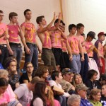 Mariner fans showed their true colors at Monday night’s game against the Nikiski Bulldogs, exchanging Mariner blue and gold for pink in honor of breast cancer awareness.-Photo by McKibben Jackinsky, Homer News