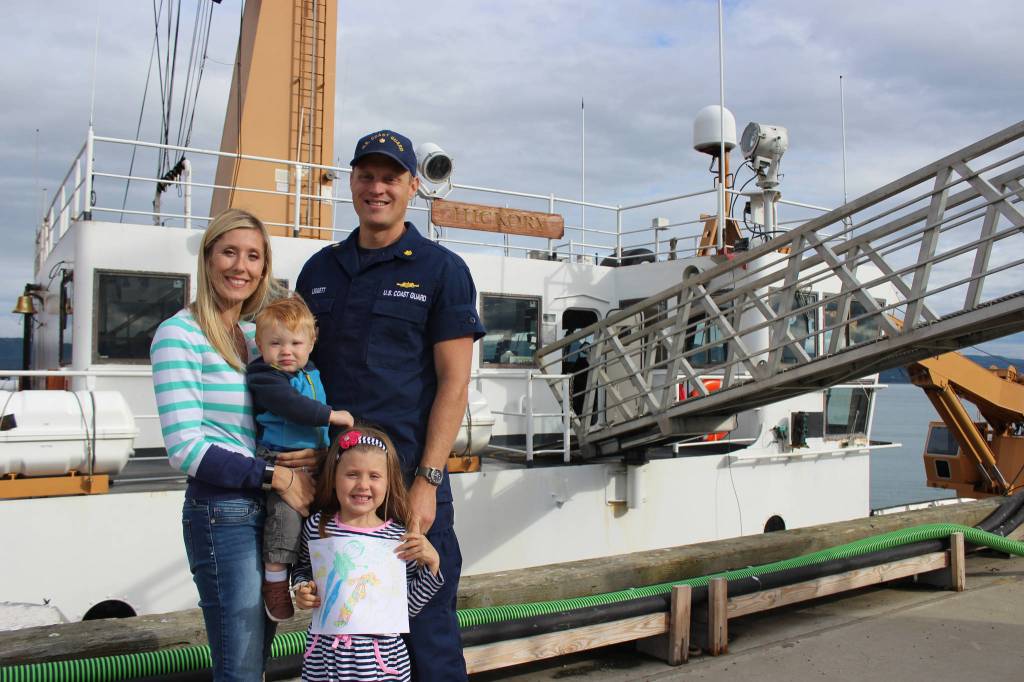 Lt. Commander Adam Leggett, his wife Brandy, son Harbor, 1, and daughter Arial, 5, pictured here July 26, 2018 in Homer, Alaska. (Photo by McKibben Jackinsky)