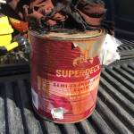 Homer Volunteer Fire Department firefighters and an alert neighbor on Aug. 2, 2018, kept a rag fire from getting worse when the neighbor in a Cityview Avenue apartment complex in Homer, Alaska, heard a fire alarm and called 911. Firefighters found these rags smoldering on top of a paint can in an apartment and put out the fire. (Photo provided)