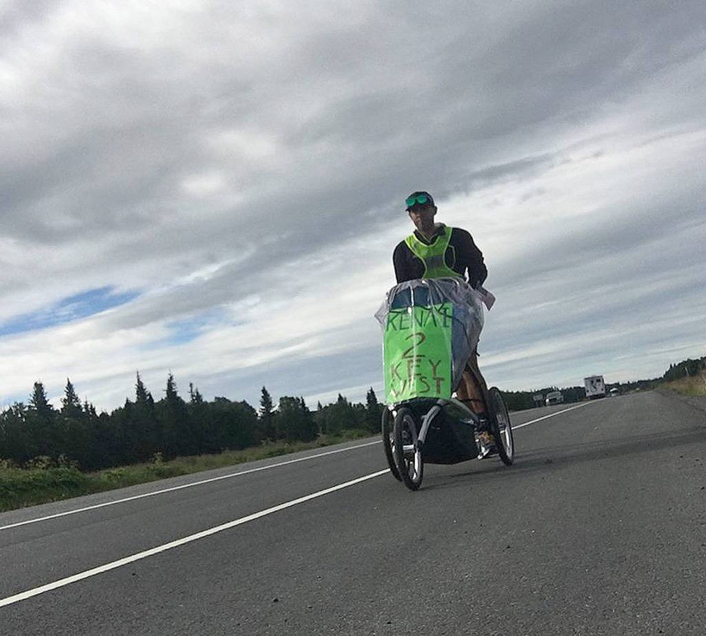 <span class="neFMT neFMT_PhotoCredit">Photo provided by Pete Kostelnick</span>                                Pete Kostelnick runs north on the Sterling Highway Tuesday morning on the first day of an attempt to run self-supported to Key West, Florida.